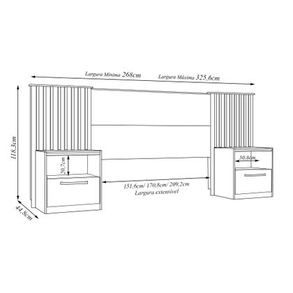 Imagem de Cabeceira Extensível Casal Burrell com Mesas de Cabeceira Acabamento Ripado MDP Fendi/Buriti G11 - Gran Belo