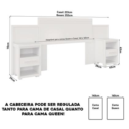 Imagem de Cabeceira Extensível Com Mesas De Cabeceira Em Mdf Para Cama Box Casal E Queen Size -