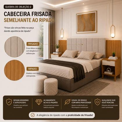 Imagem de Cabeceira Helena Em Madeira Com Detalhe Em Estofado Com Criado Para Cama Box Casal E Queen. Nature