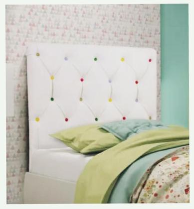 Imagem de Cabeceira Infantil Estofada Botão Colorido Em material sintético Branco