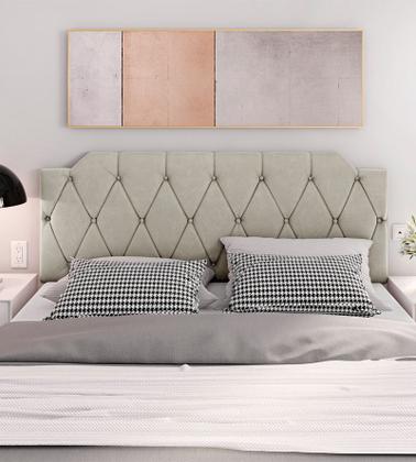 Imagem de Cabeceira Kelly Suede Bege Estofada para Cama Box de Casal 140x54cm