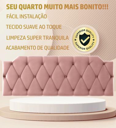 Imagem de Cabeceira Kelly Suede Rose Estofada para Cama Box de Casal 140x54cm