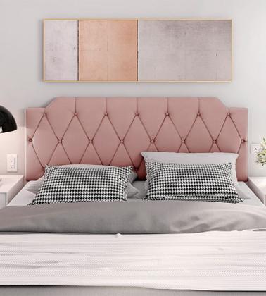 Imagem de Cabeceira Kelly Suede Rose Estofada para Cama Box Queen 160cm