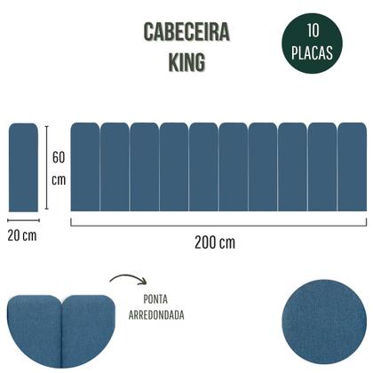 Imagem de Cabeceira King Estofada de Colar na Parede Kit 10 Placas Modelo Arredondada - Várias Cores