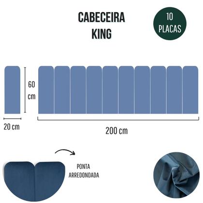 Imagem de Cabeceira King Estofada de Colar na Parede Kit 10 Placas Modelo Arredondada - Várias Cores