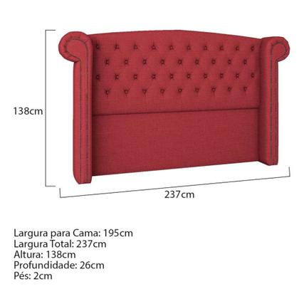 Imagem de Cabeceira King  Lyon P04 195 cm Suede  Vermelho TCA 53 - Amarena Móveis