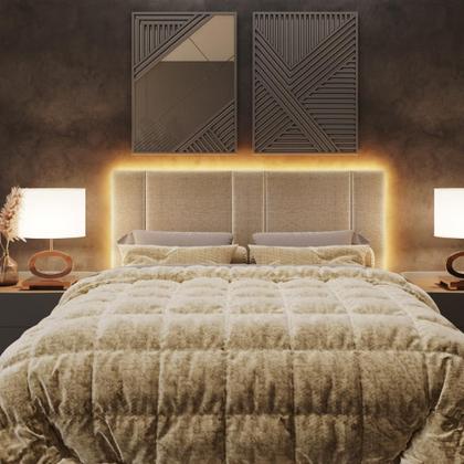 Imagem de Cabeceira Modulada Casal Queen 160 Cm Com Led Linho Bege Vconcept