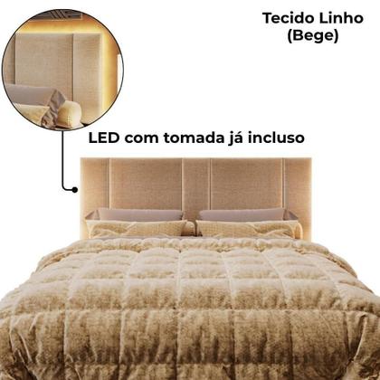 Imagem de Cabeceira Modulada Casal Queen 160 Cm Com Led Linho Bege Vconcept