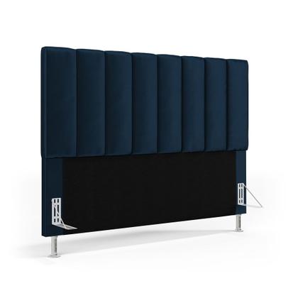 Imagem de Cabeceira Nashira e Calçadeira Baú Navi 160 para Cama Queen N-025 Veludo Azul Marinho Aradecor