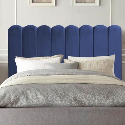 Imagem de Cabeceira Nuvem Cama Casal 140 cm Alanis Suede Azul Marinho
