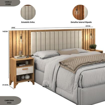 Imagem de Cabeceira Onix Para Cama Kings com Detalhes Ripado e 2 Mesinha 