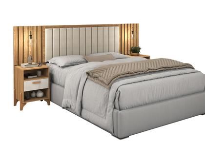 Imagem de Cabeceira Onix Para Cama Kings com Detalhes Ripado e 2 Mesinha 