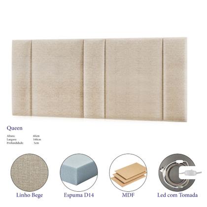 Imagem de Cabeceira Painel Cama Box Queen Size Siri 160cm com LED Linho Bege - Desk Design