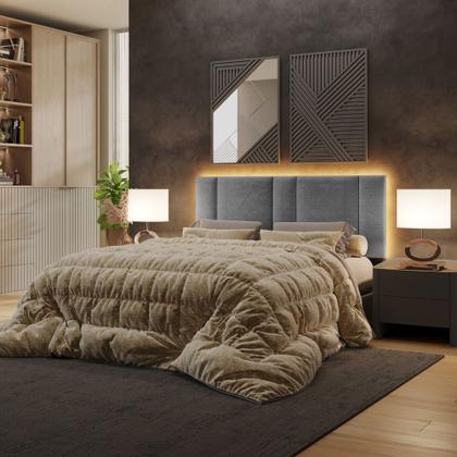 Imagem de Cabeceira Painel Cama Box Queen Size Siri 160cm com LED Linho Cinza - Desk Design