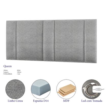 Imagem de Cabeceira Painel Cama Box Queen Size Siri 160cm com LED Linho Cinza - Desk Design