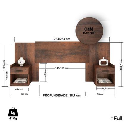 Imagem de Cabeceira para Cama Box Casal Com 2 Mesas de Canto Café