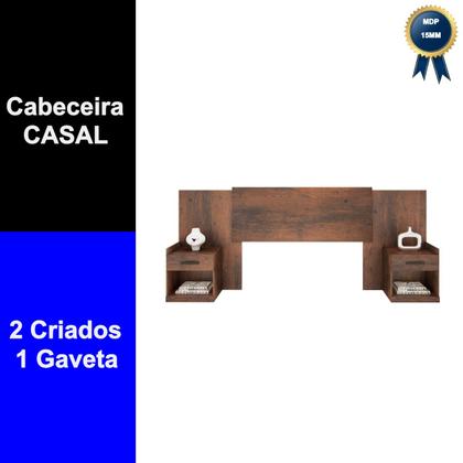 Imagem de Cabeceira para Cama Box Casal Com 2 Mesas de Canto Café