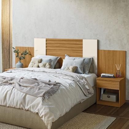 Imagem de Cabeceira Para Cama Box Casal Queen 1,40m/1,60m Com Mesa De Cabeceira Freijó/Off White/Cinza Flex Araguaia Moval