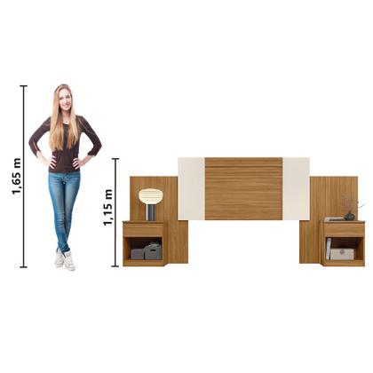 Imagem de Cabeceira Para Cama Box Casal Queen 1,40m/1,60m Com Mesa De Cabeceira Freijó/Off White/Cinza Flex Araguaia Moval