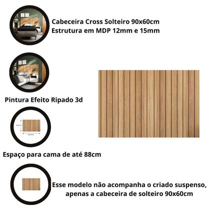 Imagem de Cabeceira Para Cama Box Com Efeito Ripado 3d Cross Solteiro 90x60cm Freijó - Movelove
