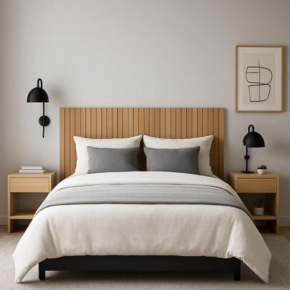 Imagem de Cabeceira Para Cama Box Com Efeito Ripado Cross Casal 144,70x60cm Freijó - Movelove