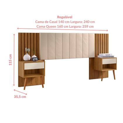 Imagem de Cabeceira Para Cama Box de Casal e Queen Extensível com Mesa de Cabeceira e Capitonê Camaru/Pérola - Zara - Robel Móveis