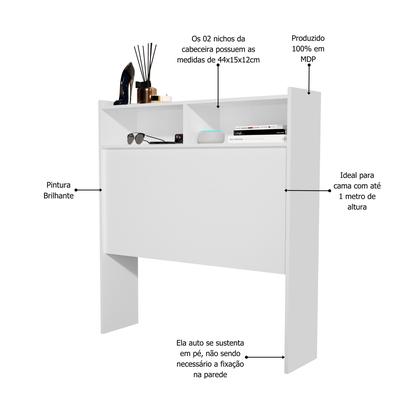 Imagem de Cabeceira Para Cama Box de Solteiro 0,90 Melissa com Nichos e prateleiras Moderna compacta