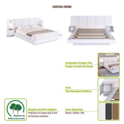 Imagem de Cabeceira para Cama de Casal com Mesas de Cabeceira Zurique PL1160 Art in Móveis