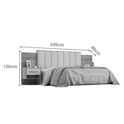 Imagem de Cabeceira para Cama de Casal Ripada Irís Estofada com 2 Mesas de Cabeceira D Doro