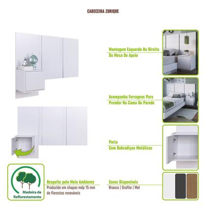 Imagem de Cabeceira para Cama de Solteiro com Mesa de Cabeceira Zurique PL1090 Art in Móveis