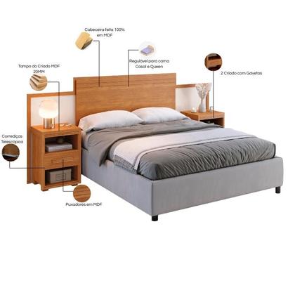 Imagem de Cabeceira Para Cama Queen Dinamarca com Criado Box Casal e Queen Até 160cm