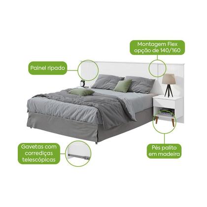 Imagem de Cabeceira Queen com 2 Mesas de Apoio Like 2 GV Branca