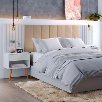 Imagem de Cabeceira Queen Extensivel Estofada Com Mesa de Cabeceira Zara Shop Jm Branco