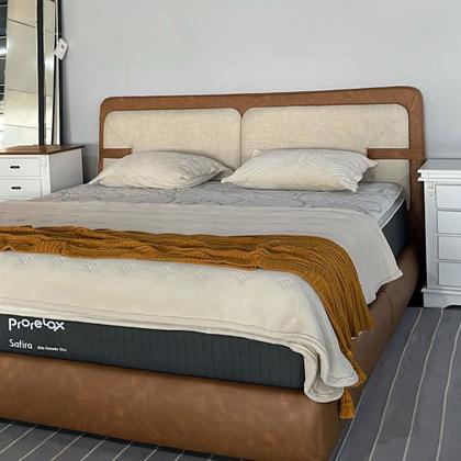 Imagem de Cabeceira Queen Yun material sintético Caramelo / Linho Off White - Sallar Home