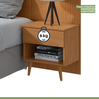 Imagem de Cabeceira Regulável Painel Ripado Pés Palito em Madeira Like Amêndoa Clean