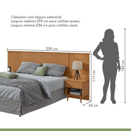 Imagem de Cabeceira Regulável Painel Ripado Pés Palito em Madeira Like Amêndoa Clean