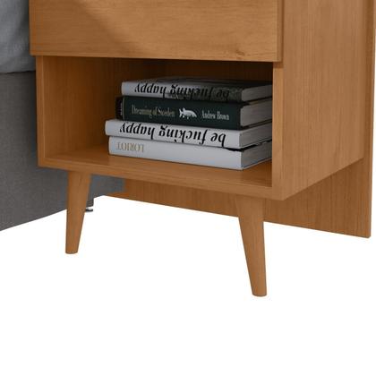 Imagem de Cabeceira Regulável Painel Ripado Pés Palito em Madeira Like Amêndoa Clean