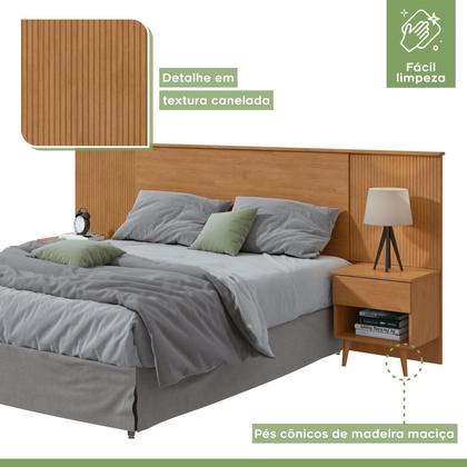 Imagem de Cabeceira Regulável Painel Ripado Pés Palito em Madeira Like Amêndoa Clean