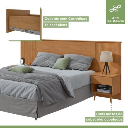 Imagem de Cabeceira Regulável Painel Ripado Pés Palito em Madeira Like Amêndoa Clean