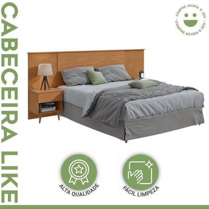 Imagem de Cabeceira Regulável Painel Ripado Pés Palito em Madeira Like Amêndoa Clean