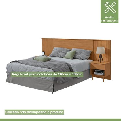 Imagem de Cabeceira Regulável Painel Ripado Pés Palito em Madeira Like Amêndoa Clean