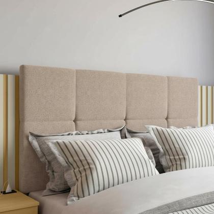 Imagem de Cabeceira Ripada Estofada para cama box casal Queen king RV Móveis Suíça com 02 mesas de cabeceira com tomada cinamomo OFF White RV MOVEIS