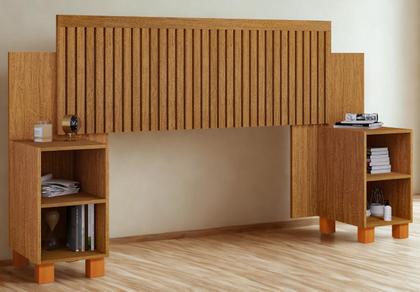 Imagem de Cabeceira Ripada Modular para cama Casal, Queen com Mesas de Cabeceira