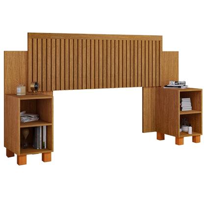 Imagem de Cabeceira Ripada Modular para cama Casal, Queen com Mesas de Cabeceira