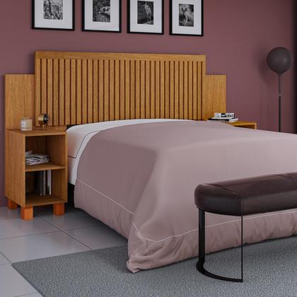 Imagem de Cabeceira Ripada Modular para cama Casal, Queen com Mesas de Cabeceira