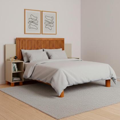 Imagem de Cabeceira Ripada Modular para cama Casal, Queen com Mesas de Cabeceira