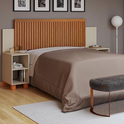 Imagem de Cabeceira Ripada Modular para cama Casal, Queen com Mesas de Cabeceira