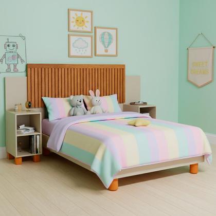 Imagem de Cabeceira Ripada Modular para cama Casal, Queen com Mesas de Cabeceira