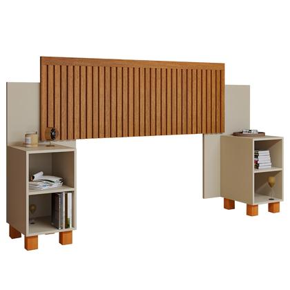 Imagem de Cabeceira Ripada Modular para cama Casal, Queen com Mesas de Cabeceira