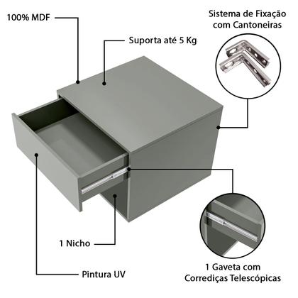 Imagem de Cabeceira Ripado MDF Adesiva com 2 Mesas de Cabeceira Suspensa Sofia 1 Gaveta e Nicho Cama Casal Queen e King LH Móveis